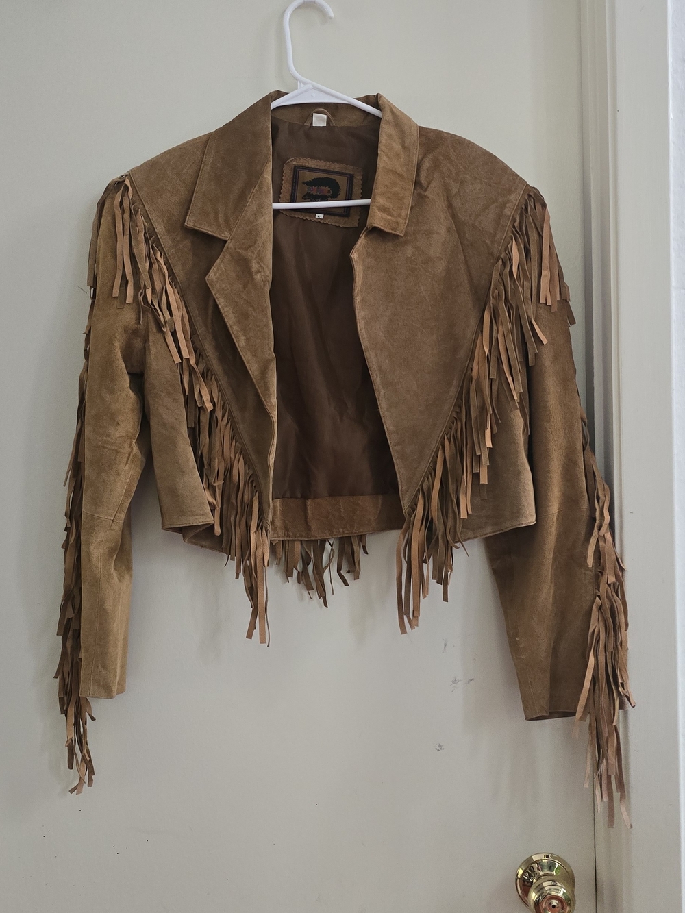 Vtg Fox Run Tan Suede Leather Fringe Jacket Cropped Western Boho Cowgirl Size S - Picture 7 of 14